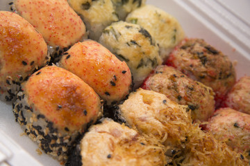Japanese traditional foods rolls and sushi.