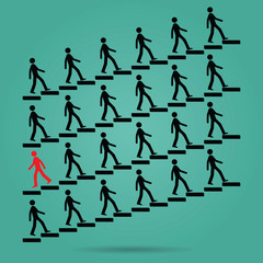 The red ones go in the opposite direction of many black people : Be different or unique concept design vector illustration art