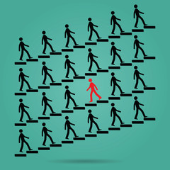 The red ones go in the opposite direction of many black people : Be different or unique concept design vector illustration art