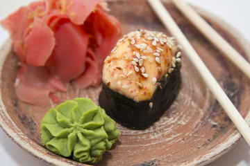Japanese traditional foods rolls and sushi.
