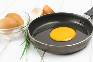 fried egg heart-shaped for breakfast on plate