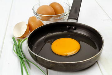 fried egg heart-shaped for breakfast on plate