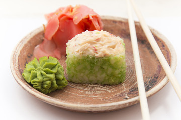 Japanese traditional foods rolls and sushi.