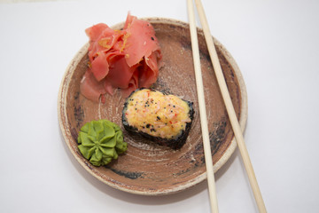 Japanese traditional foods rolls and sushi.