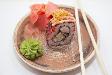 Japanese traditional foods rolls and sushi.