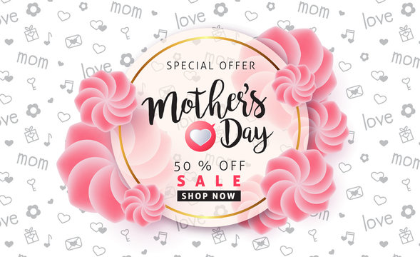 Mothers day sale background layout with beautiful colorful flower for banners,Wallpaper,flyers, invitation, posters, brochure, voucher discount.Vector illustration template.