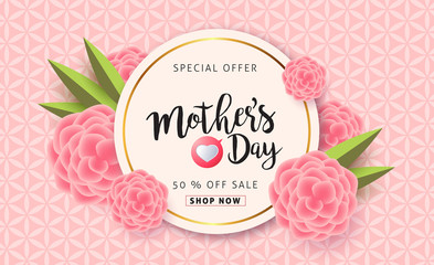 Mothers day sale background layout with beautiful colorful flower for banners,Wallpaper,flyers, invitation, posters, brochure, voucher discount.Vector illustration template.