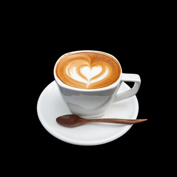 latte art coffee on black background
