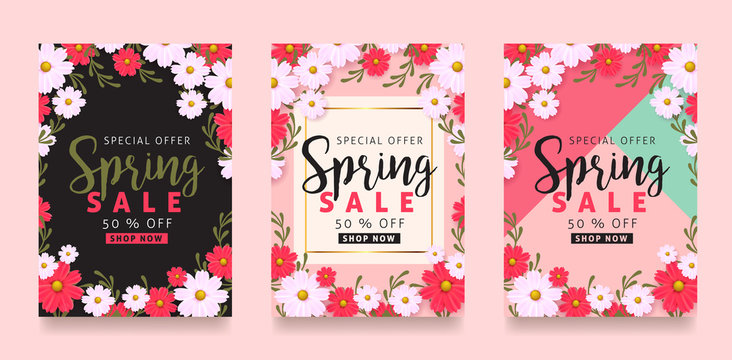 Mothers day sale background poster banner with beautiful colorful flower. Vector illustration.