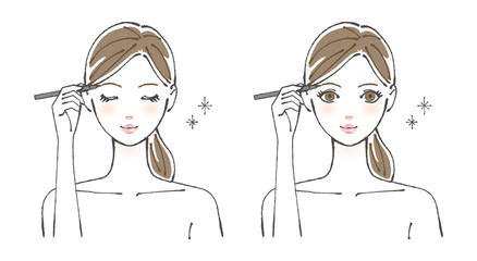 眉毛を書く30代前後の女性