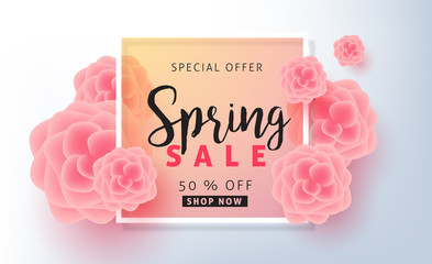 Mothers day sale background poster banner with beautiful colorful flower. Vector illustration.