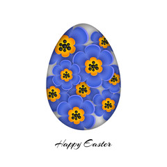 Happy easter. Abstract egg with 3d flowers. Background with volume elements. Can be used as a logo, greeting card, design element of website or advertisement. Vector illustration EPS10