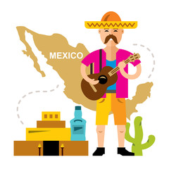 Vector Travel Concept Mexico. Flat style colorful Cartoon illustration.