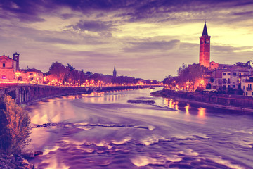 Fototapeta premium Beautiful cityscape. Sunset in Verona, Italy.