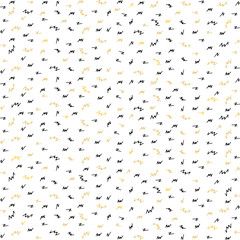 Black, white and yellow hand drawn seamless pattern. Abstract random doodle background. Vector zigzag print.