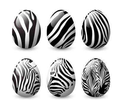 Set of sebra striped on egg. Happy Easter day concept. Illustration isolated on white background.