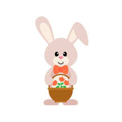 Fototapeta premium cartoon bunny with a basket and flowers