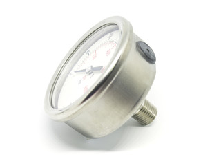 Closeup of a high pressure manometer on white background.