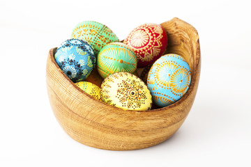 Easter eggs, Paschal eggs, decorated with beeswax - to celebrate Easter. Its old tradition in Lithuania, Eastern Europe.