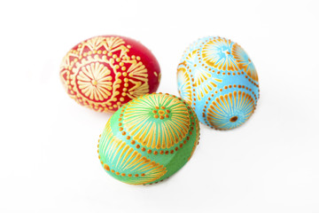 Easter eggs, Paschal eggs, decorated with beeswax - to celebrate Easter. Its old tradition in Lithuania, Eastern Europe.