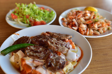 Turkish cuisine style grilled meatball on a famous restaurant in Turkey