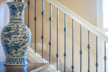 blue vase and staircase