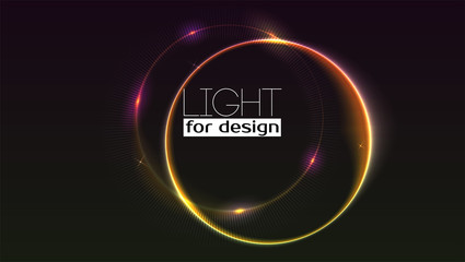 Abstract ring background with luminous swirling sparkle. Glowing spiral. Shine round frame tunnel with circles light effect. Cover for your presentation and design with space for your message.