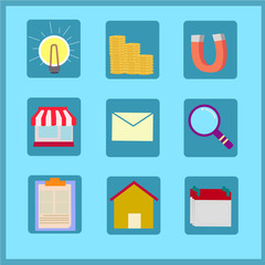 Business item flat line design icon set