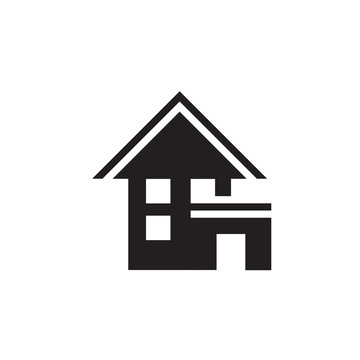 Vector icon or illustration showing cottage house in one color