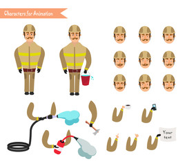 Set for animation of firefighter in uniform