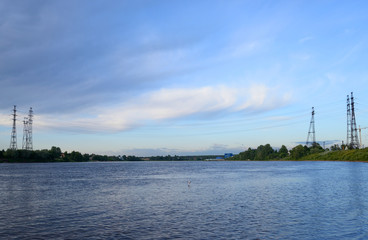 Fototapeta premium Power line and Neva River.