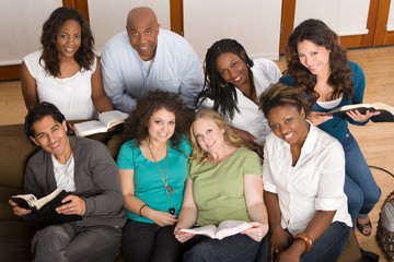 Diverse group of women studing together.