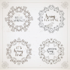 Vector set of vintage spring frames and ornaments.