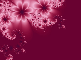 Abstract fractal garlands of flowers on a cherry background