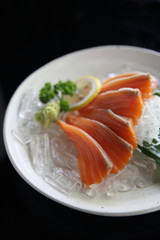 salmon sashimi in close up