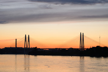 Fototapeta premium Cable stayed bridge and Neva river.
