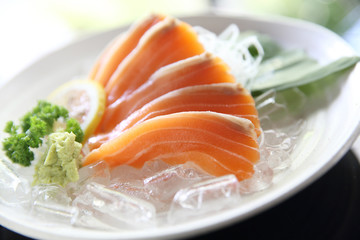 salmon sashimi in close up