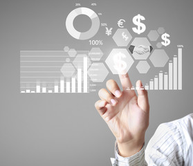 financial symbols coming from hand