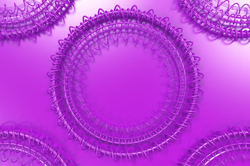 Pattern of concentric shapes made of rings and spirals on violet background
