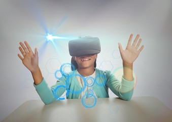 Schoolgirl wearing virtual reality headset