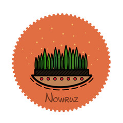 Leaves of grass on an orange background in a circle.