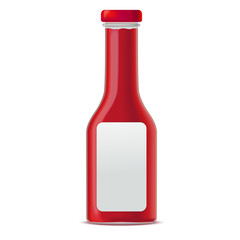 Realistic Glass Bottle for Tomato Sauces or Ketchup. Vector