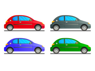 Fototapeta premium Vector set of a car in different colours on a white background