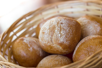 Close up of wicker filled with buns
