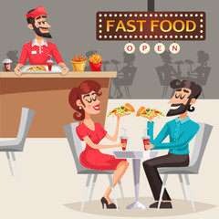 People In Fast Food Restaurant Illustration