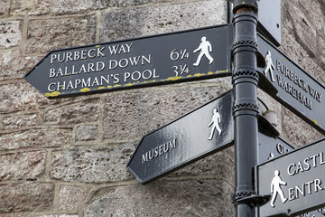 Corfe Castle Walking Signpost, Dorset, England