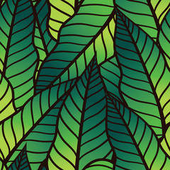 Colorful tropical pattern with exotic plants. Seamless vector tropical pattern with leaves.