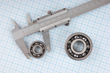Technical drawing and callipers with  bearing