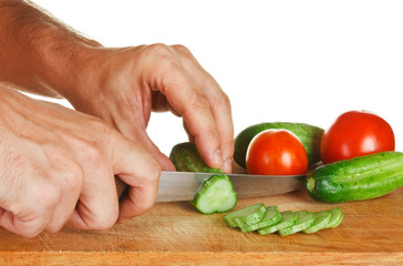 chop tomatoes and cucumbers