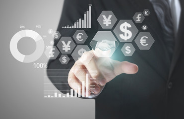 financial symbols coming from hand